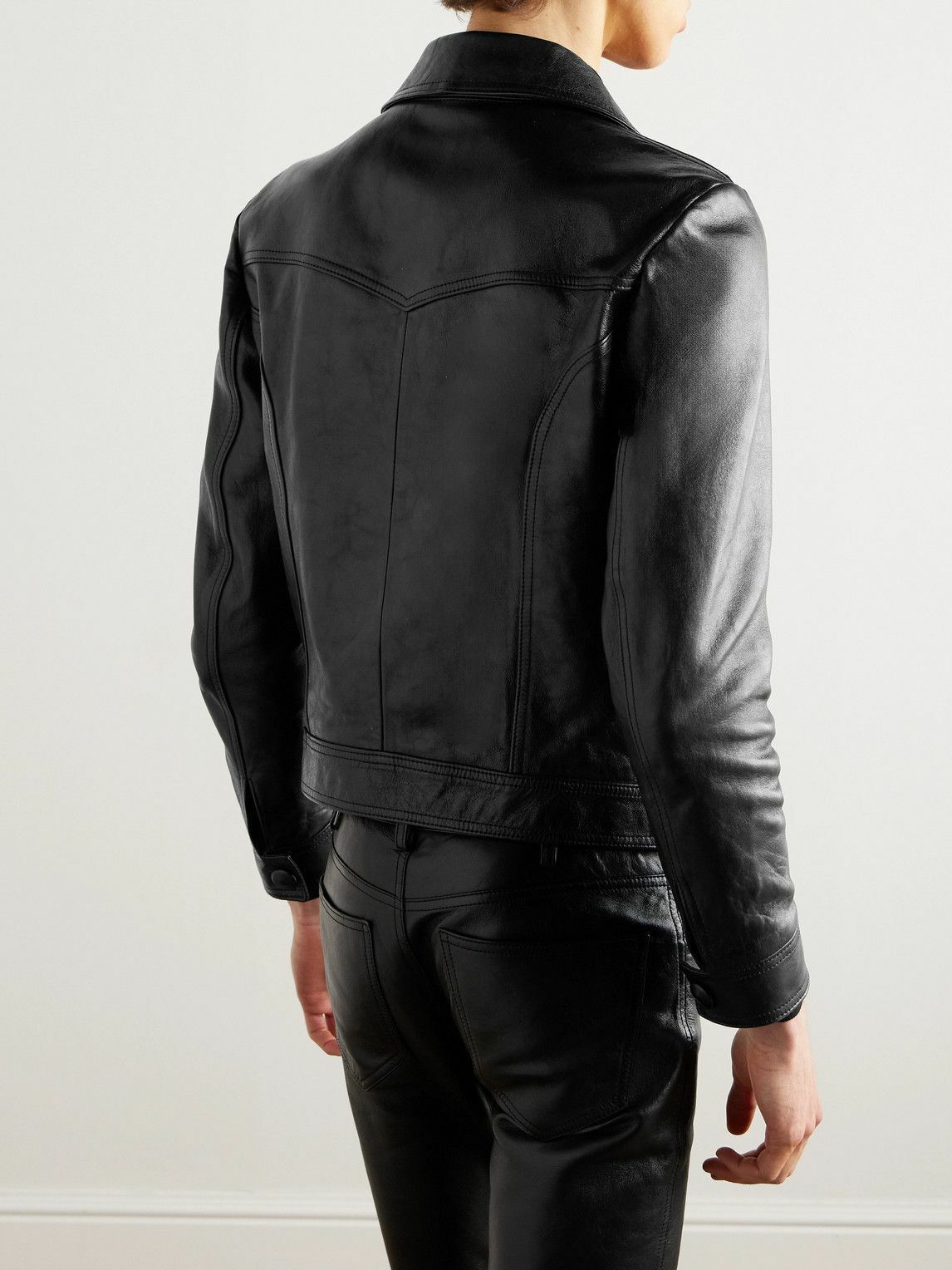 CELINE - Droit Waxed Textured-Leather Jacket - Black