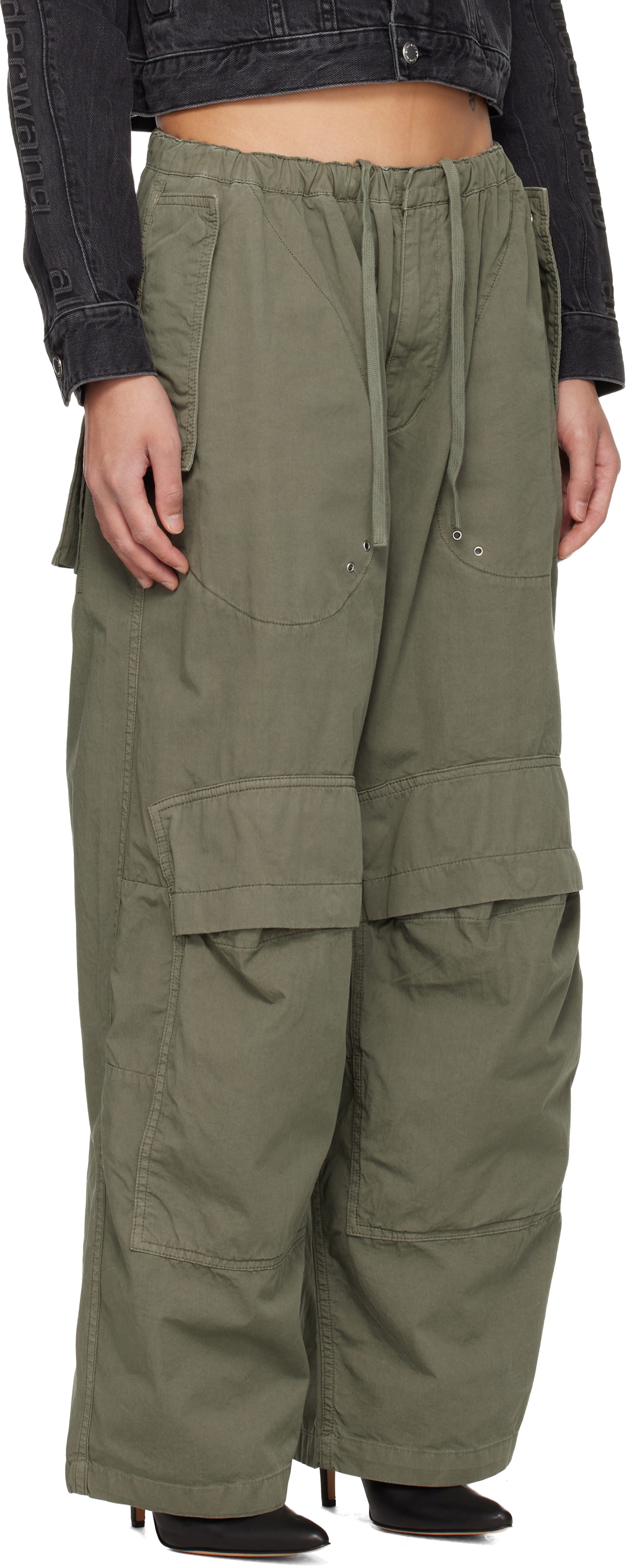 Alexander Wang Khaki Mid-Rise Articulated Pockets Cargo Pants