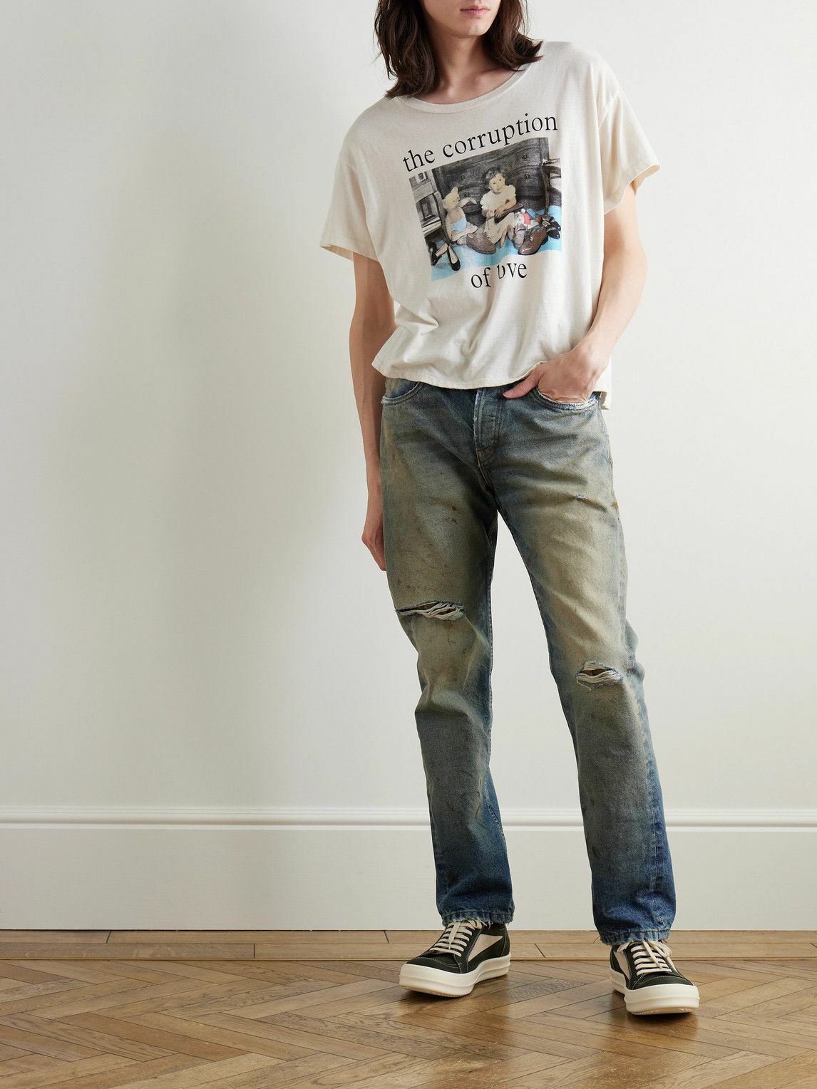 デニム・ジーパン ENFANTS RICHES DEPRIMES Straight leg jeans with destroyed ef Enfants Riches Déprimés - Straight-Leg Distressed Jeans