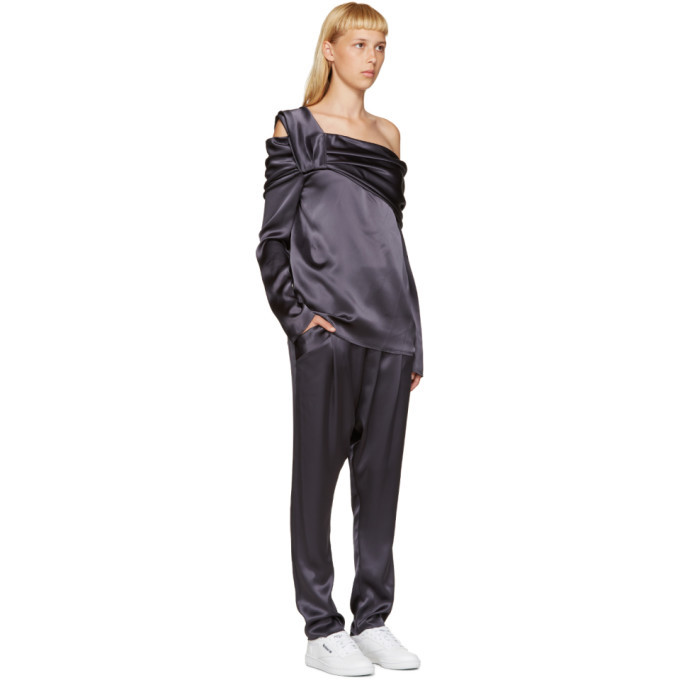 Baja East Grey Draped Satin Blouse