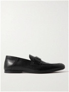 DUNHILL - Link Chain-Embellished Brushed-Leather Loafers - Black