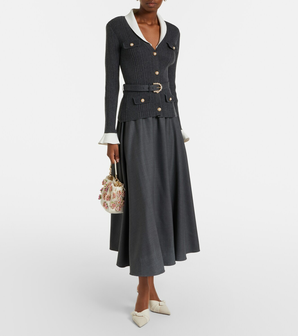 Self-Portrait Belted ribbed-knit midi dress