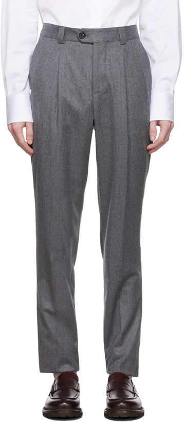Photo: Brunello Cucinelli Grey Wool Flannel Trousers