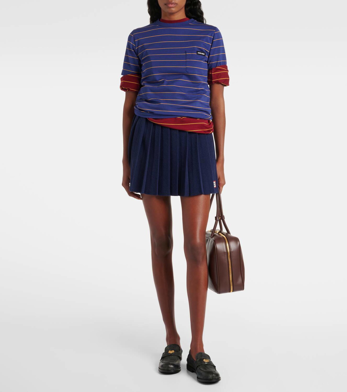 MIU MIU クロップドTシャツ ネイビー/レッド Miu Miu Striped cotton jersey T-shirt Miu Miu