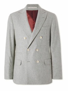 Brunello Cucinelli - Double-Breasted Wool, Silk and Cashmere-Blend Flannel Blazer - Gray