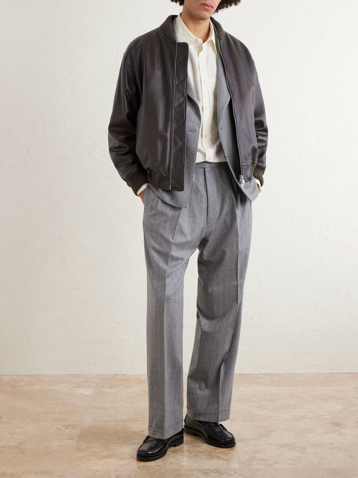 Kaptain Sunshine - Tapered Pleated Striped Wool-Flannel Suit Trousers - Gray
