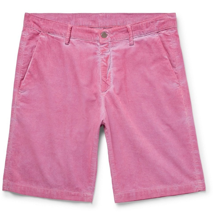 Photo: Massimo Alba - Slim-Fit Watercolour-Dyed Cotton-Corduroy Shorts - Men - Pink