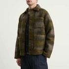 Universal Works Men's Techno Melton Check Tag Jacket in Olive