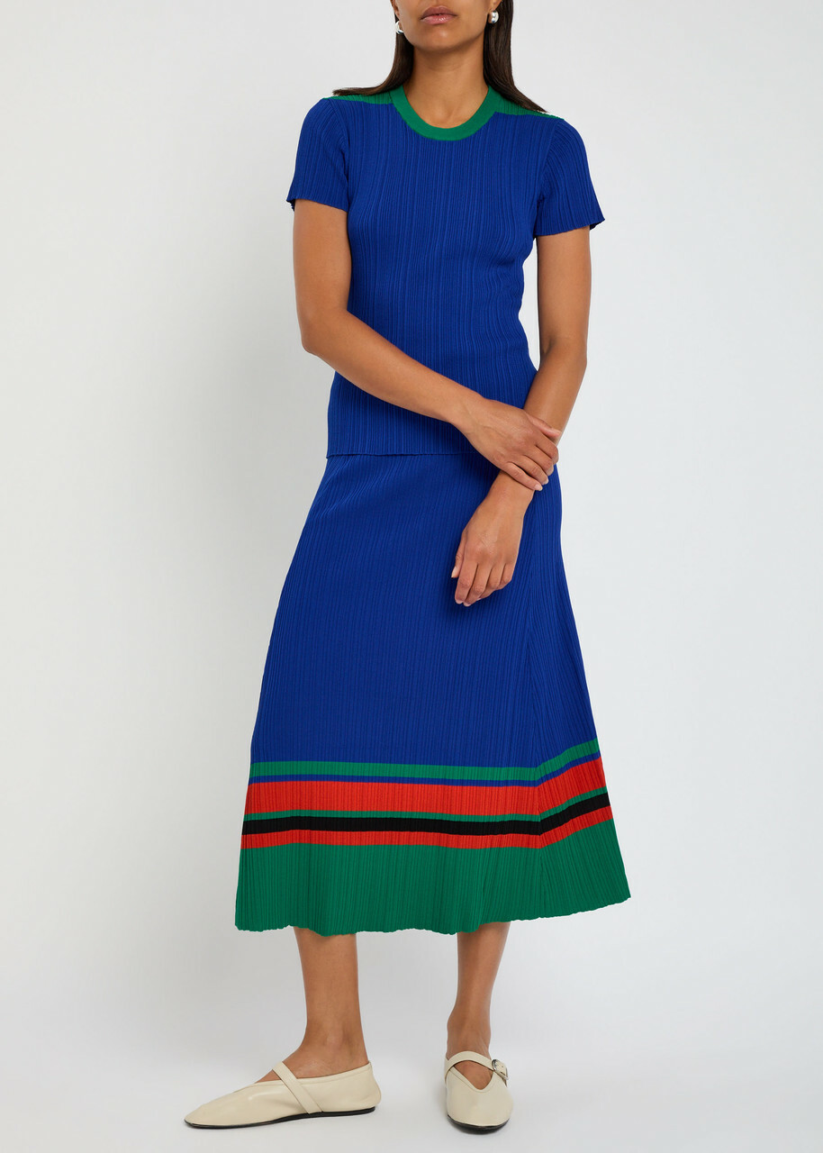 Wales Bonner Island Ribbed-knit Midi Skirt Blue