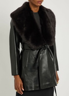 Nour Hammour Kelsey Fur-trimmed Belted Leather Jacket Black