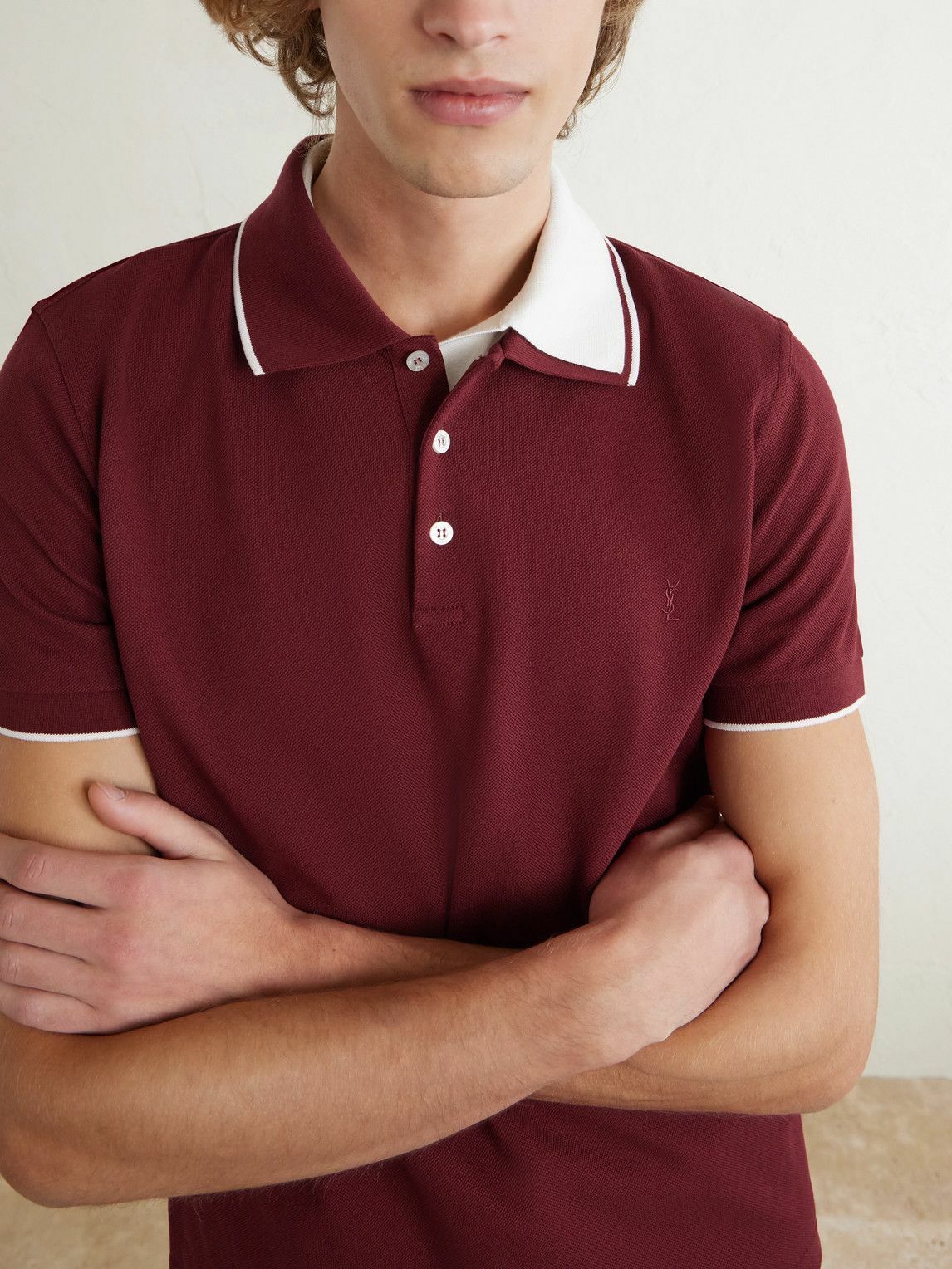 SAINT LAURENT - Slim-Fit Logo-Embroidered Cotton-Piqué Polo Shirt - Burgundy