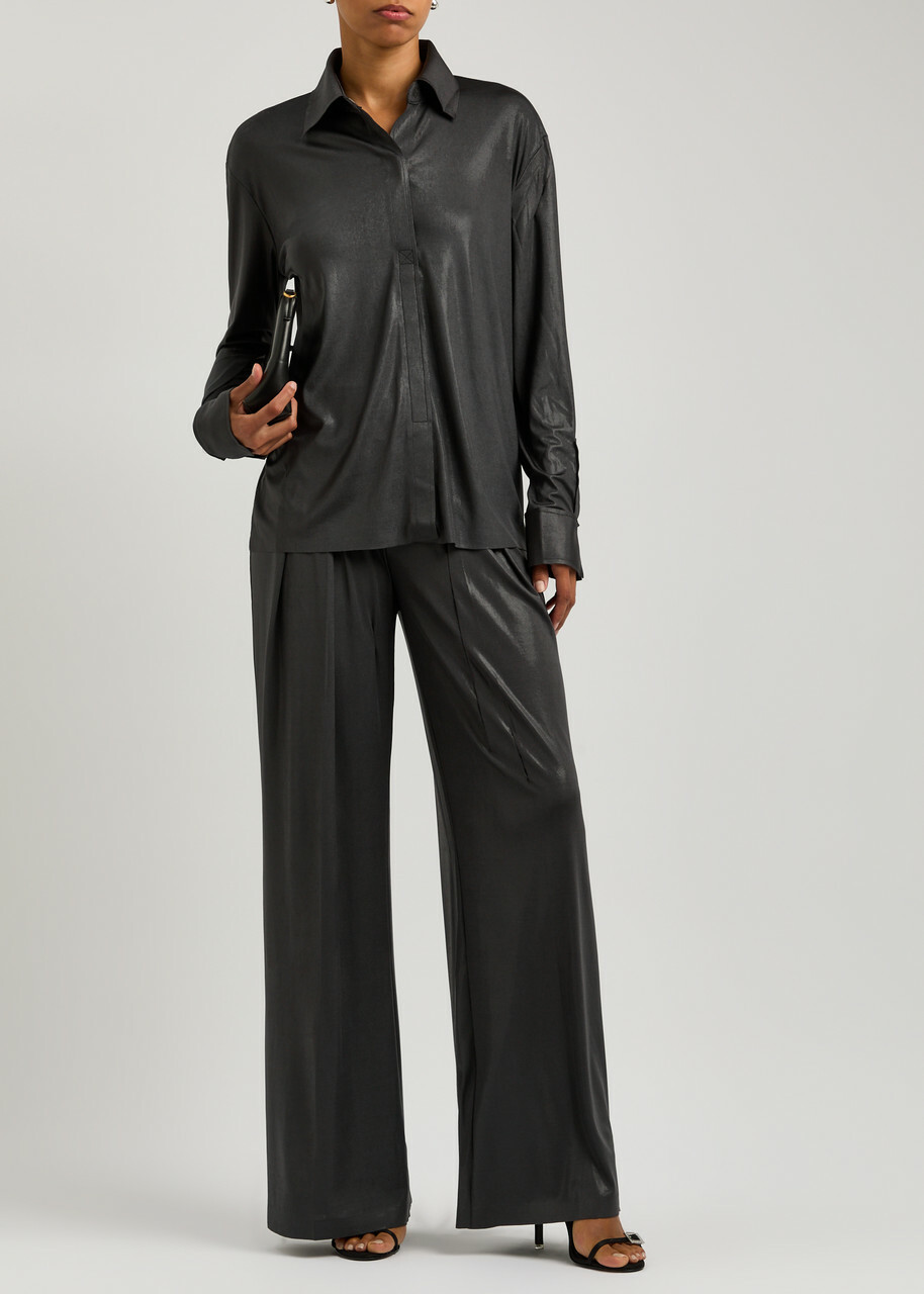 Norma Kamali Coated Stretch-jersey Trousers Charcoal