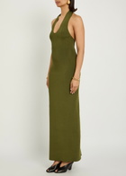 Khaite Mahi Halter-neck Stretch-knit Midi Dress Olive