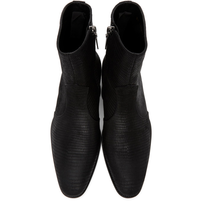 Saint Laurent Black Lizard Wyatt Zip Boots Saint Laurent