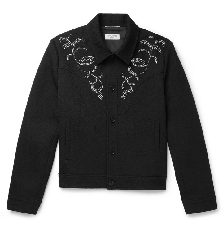 Photo: Saint Laurent - Slim-Fit Embellished Wool-Brocade Jacket - Black