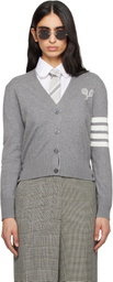 Thom Browne Gray Tennis Racquets 4-Bar Cotton V-Neck Cardigan