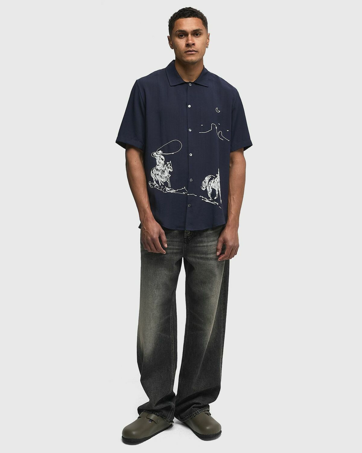 One of these Days INTO THE DISTANCE CAMP SHIRT Blue Mens Shortsleefe