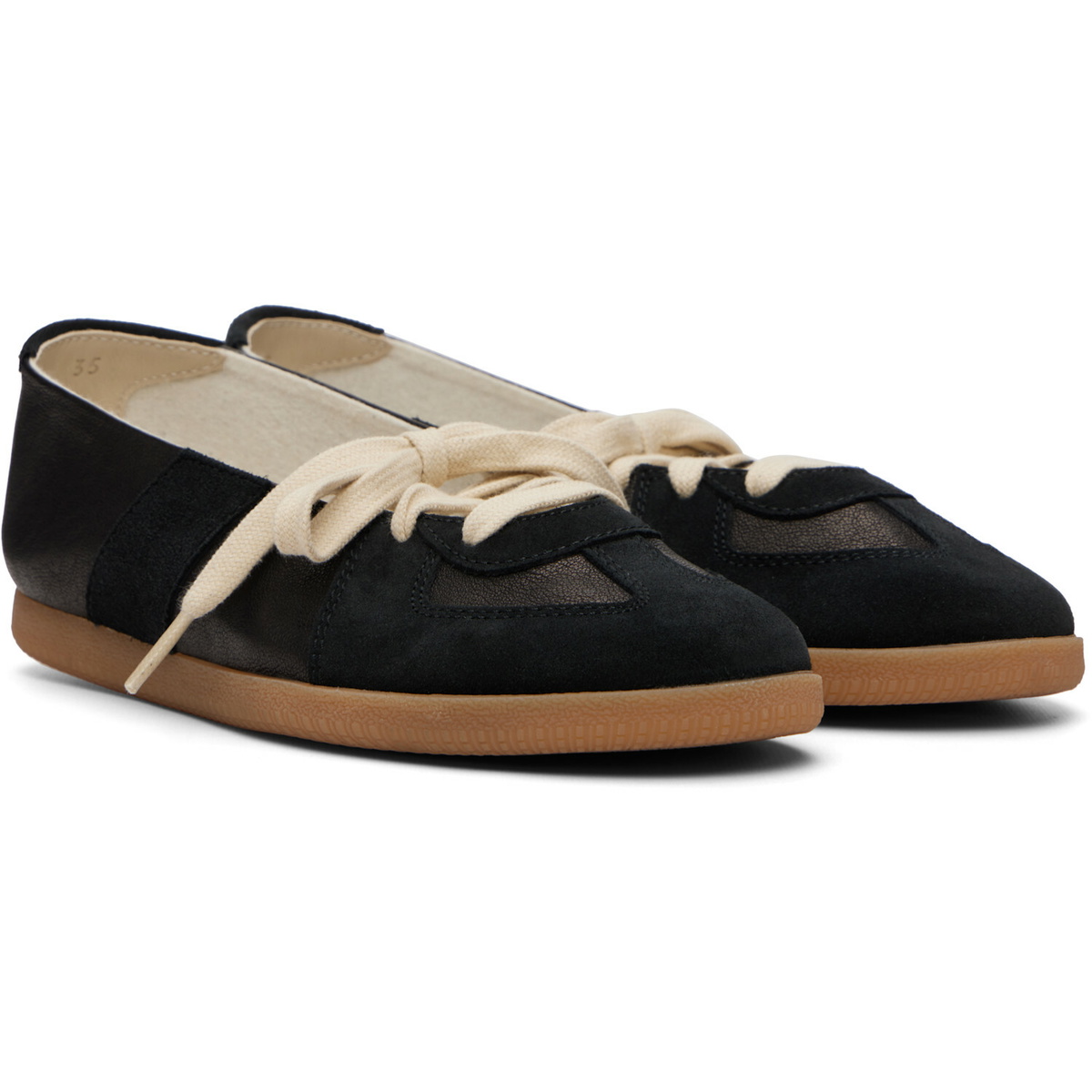 Maison Margiela Black Replica Soft Laced Ballerina Flats