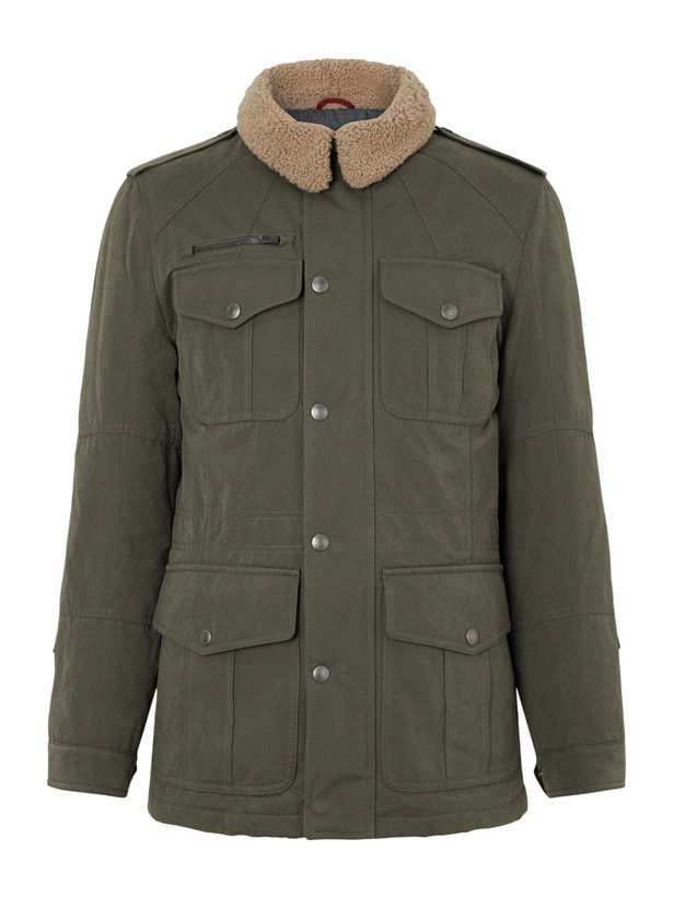 Photo: Brunello Cucinelli - Shearling-Trimmed Padded Canvas Jacket - Green