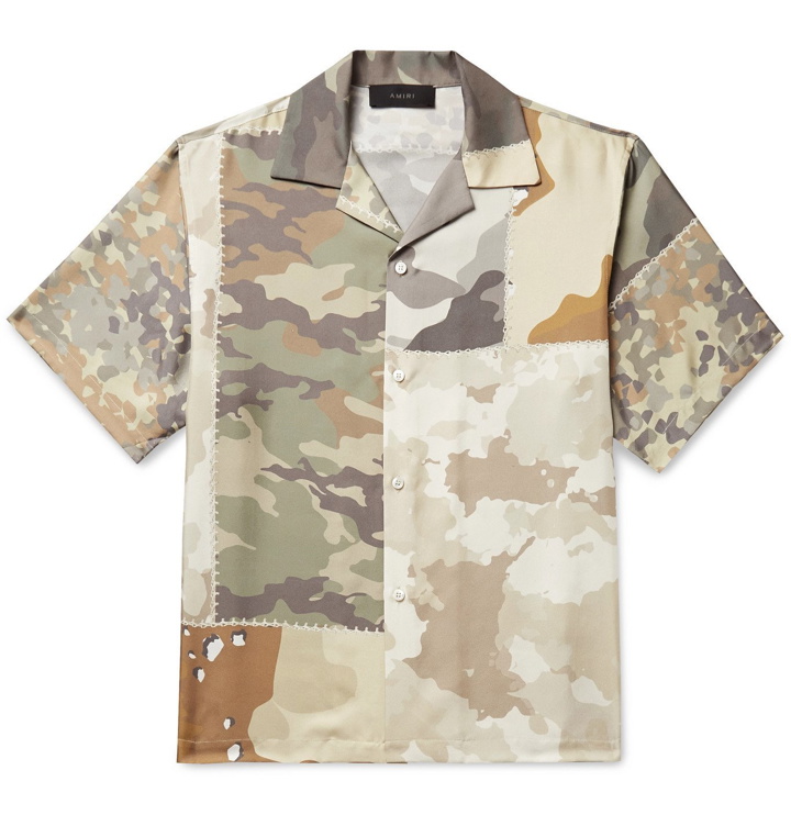 Photo: AMIRI - Camp-Collar Camouflage-Print Silk-Twill Shirt - Neutrals