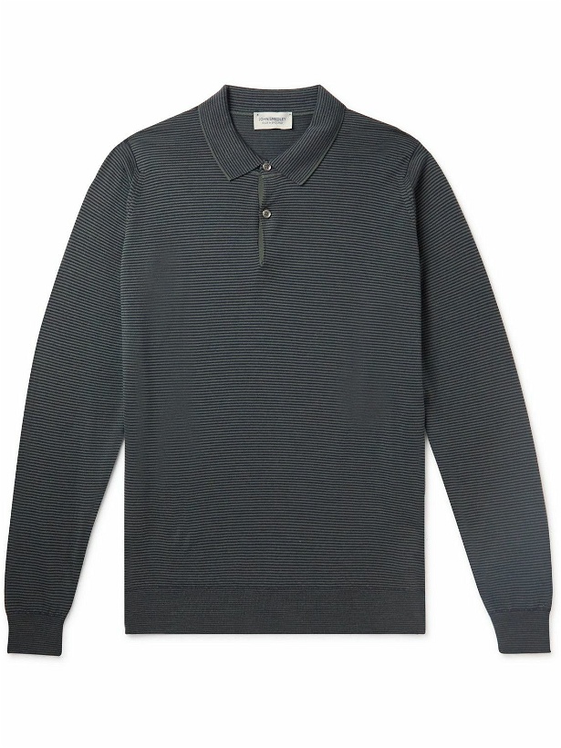 Photo: John Smedley - Slim-Fit Striped Merino Wool-Jersey Polo Shirt - Gray
