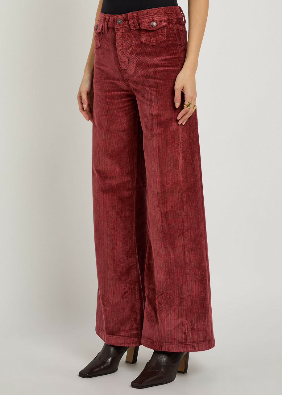 Free People Kellee Wide-leg Corduroy Trousers Red