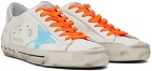 Golden Goose White & Blue Super-Star Print Low-Top Sneakers