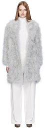 Yves Salomon Gray Feather Shawl Collar Coat