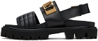 Moschino Black Maxi Logo Plate Calfskin Sandals