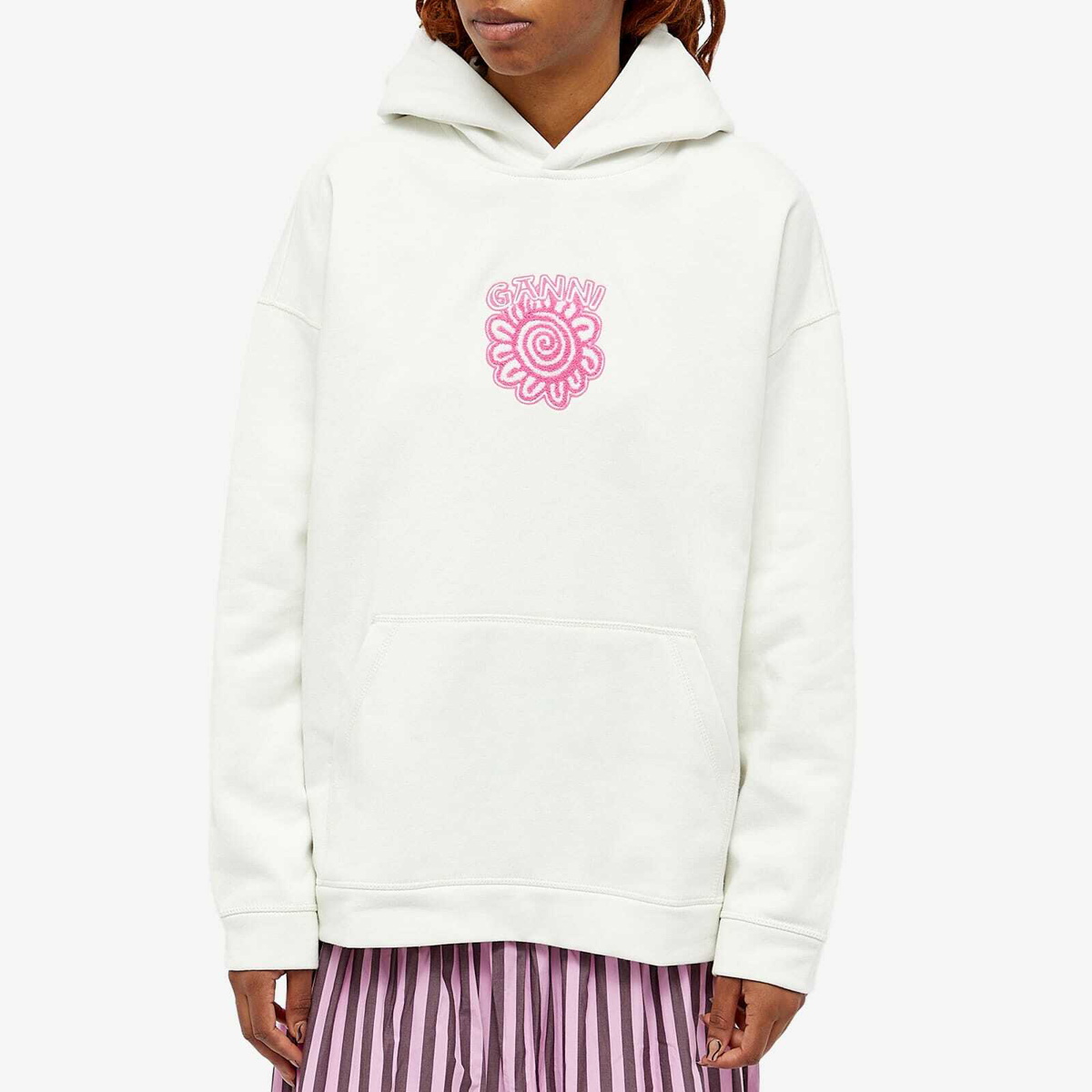 GANNI Women's Isoli Flower Oversized Hoodie in Egret GANNI