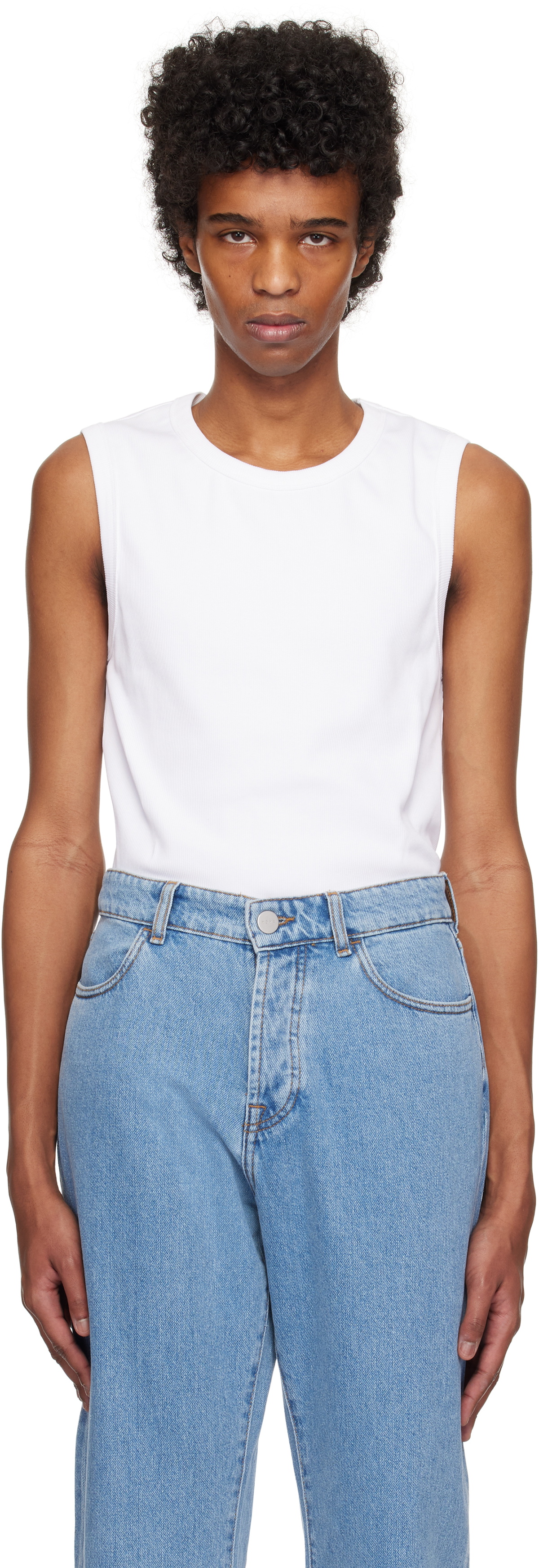 Róhe White Heavy Ribbed Jersey Tank Top