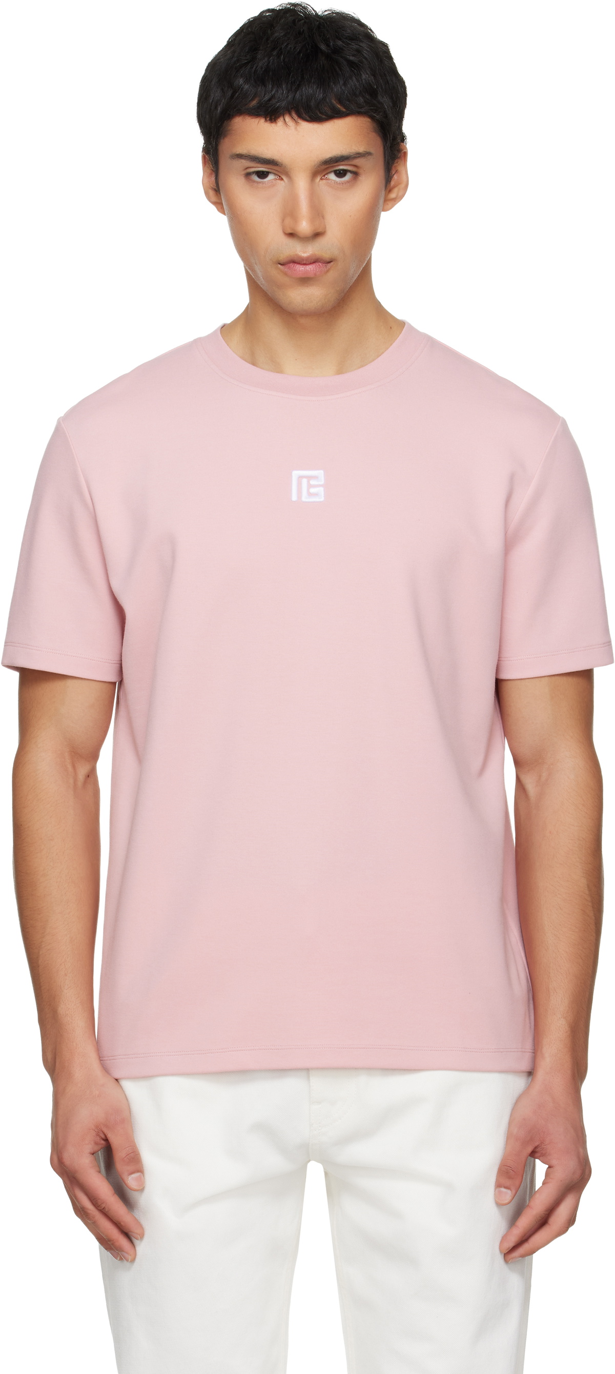 Balmain Pink Embroidered Logo T-shirt