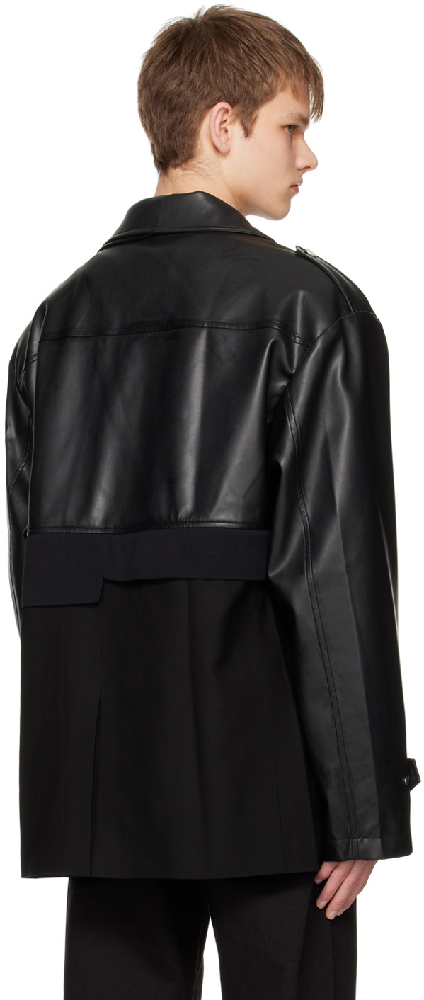 Feng Chen Wang Black Detachable Faux-Leather Jacket Feng Chen Wang