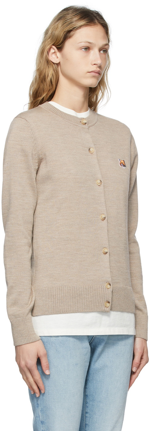 Maison Kitsuné Beige Fox Head Patch Adjusted Cardigan Maison Kitsune