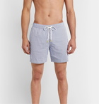 Hartford - Slim-Fit Mid-Length Striped Seersucker Swim Shorts - Blue