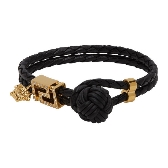Photo: Versace Black and Gold Leather Greca Bracelet