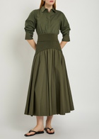 Simkhai Ovie Cotton-poplin Midi Skirt Khaki
