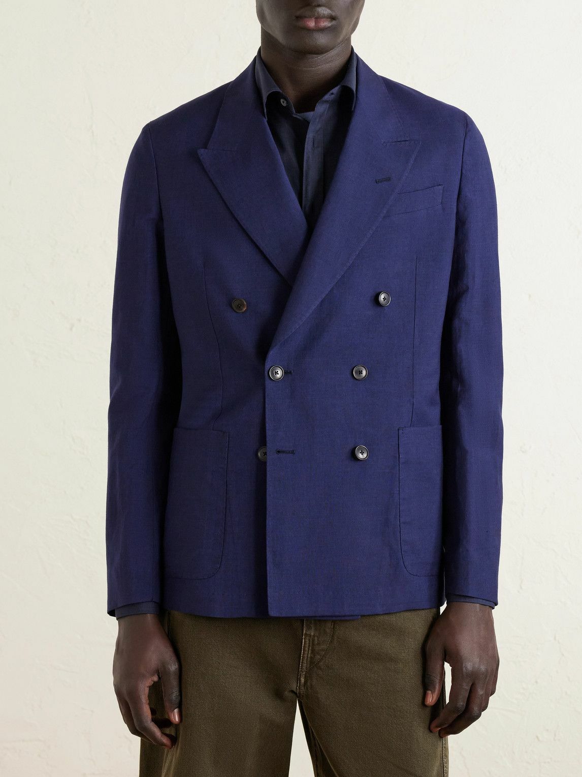 Paul Smith - Double-Breasted Wool and Linen-Blend Blazer - Blue