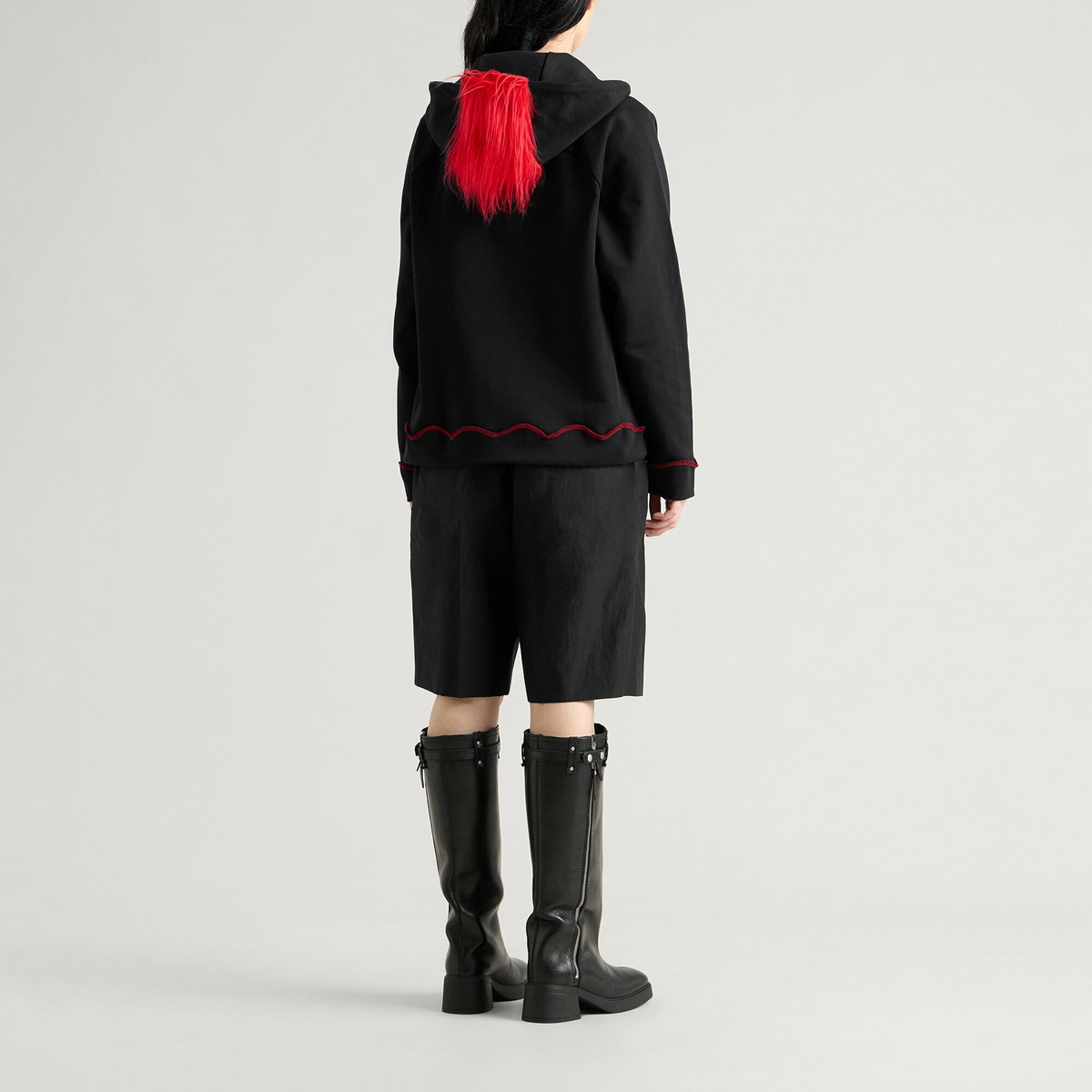 Navinder Nangla Mohawk Fur Hoodie in Black/Red