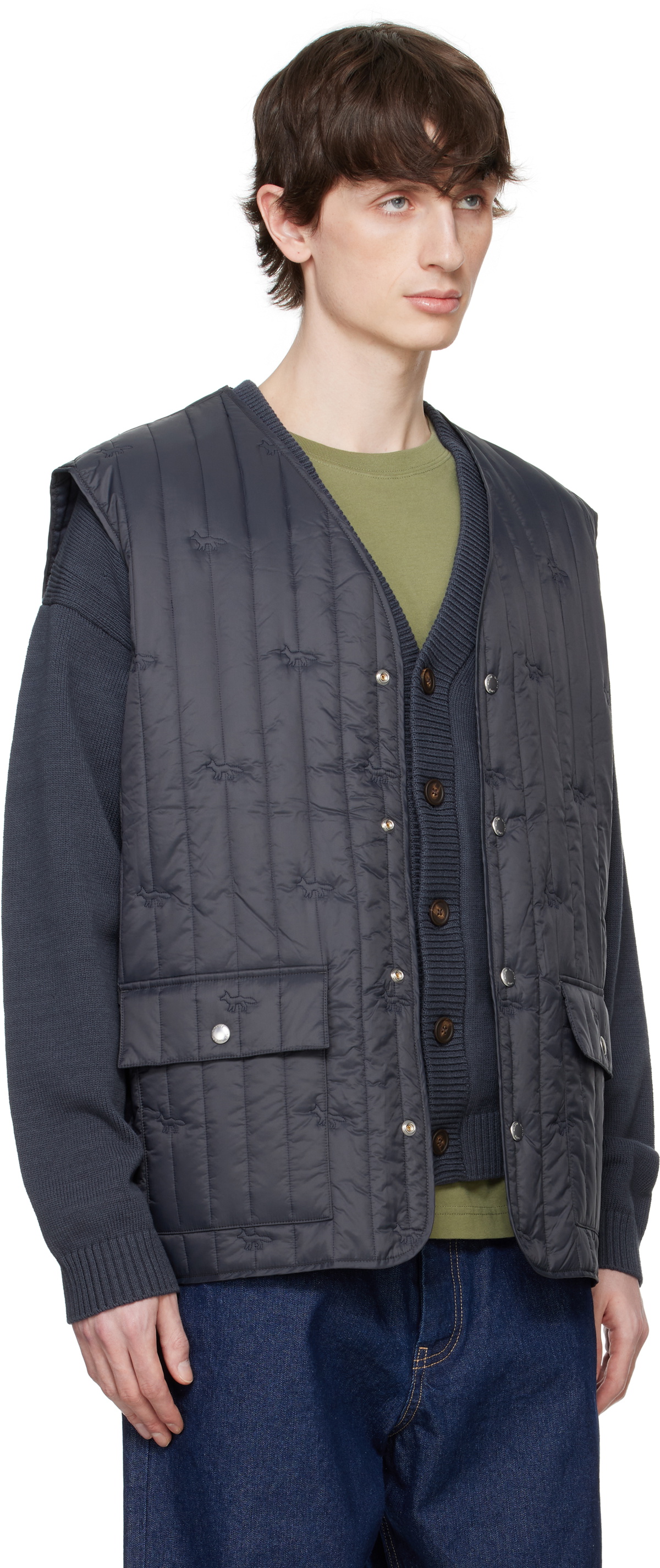 Maison Kitsuné Gray Sleeveless Quilted Vest