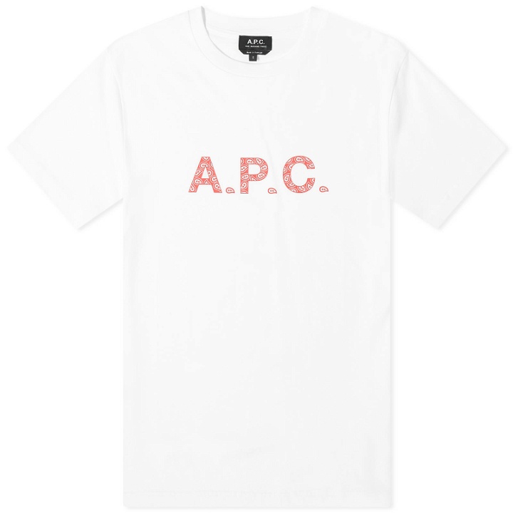 Photo: A.P.C. Men's James Paisley Logo T-Shirt in White/Red