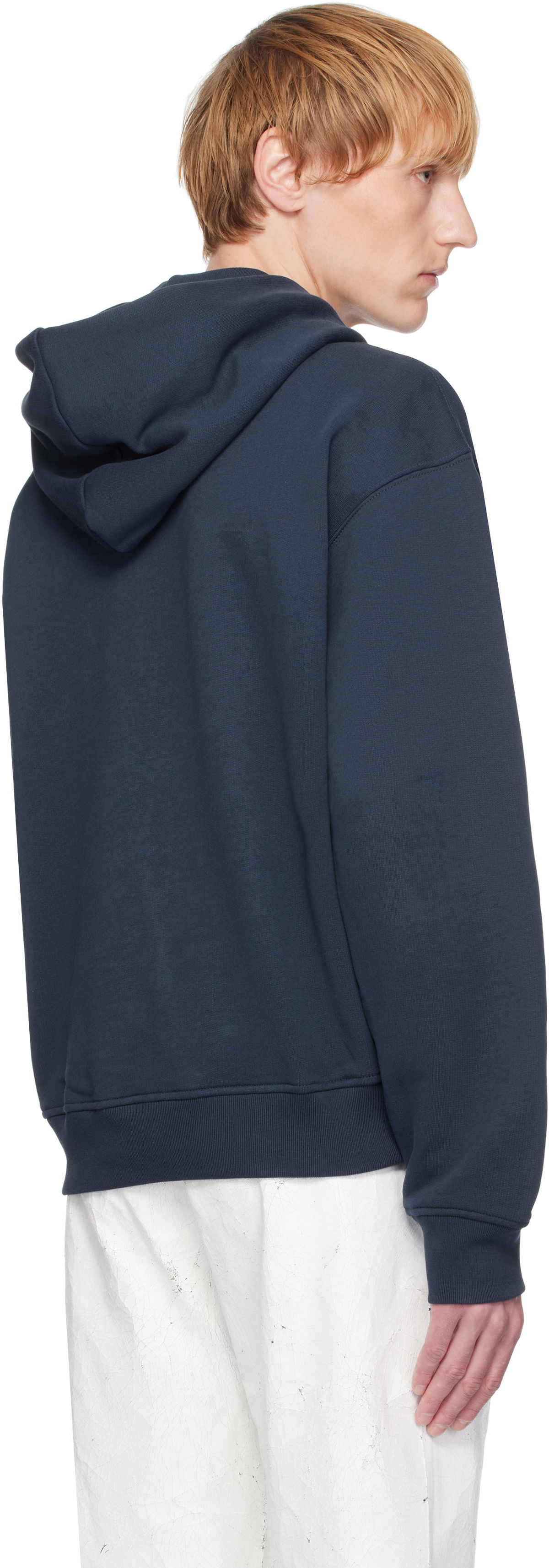Helmut Lang Navy Embossed Logo Hoodie