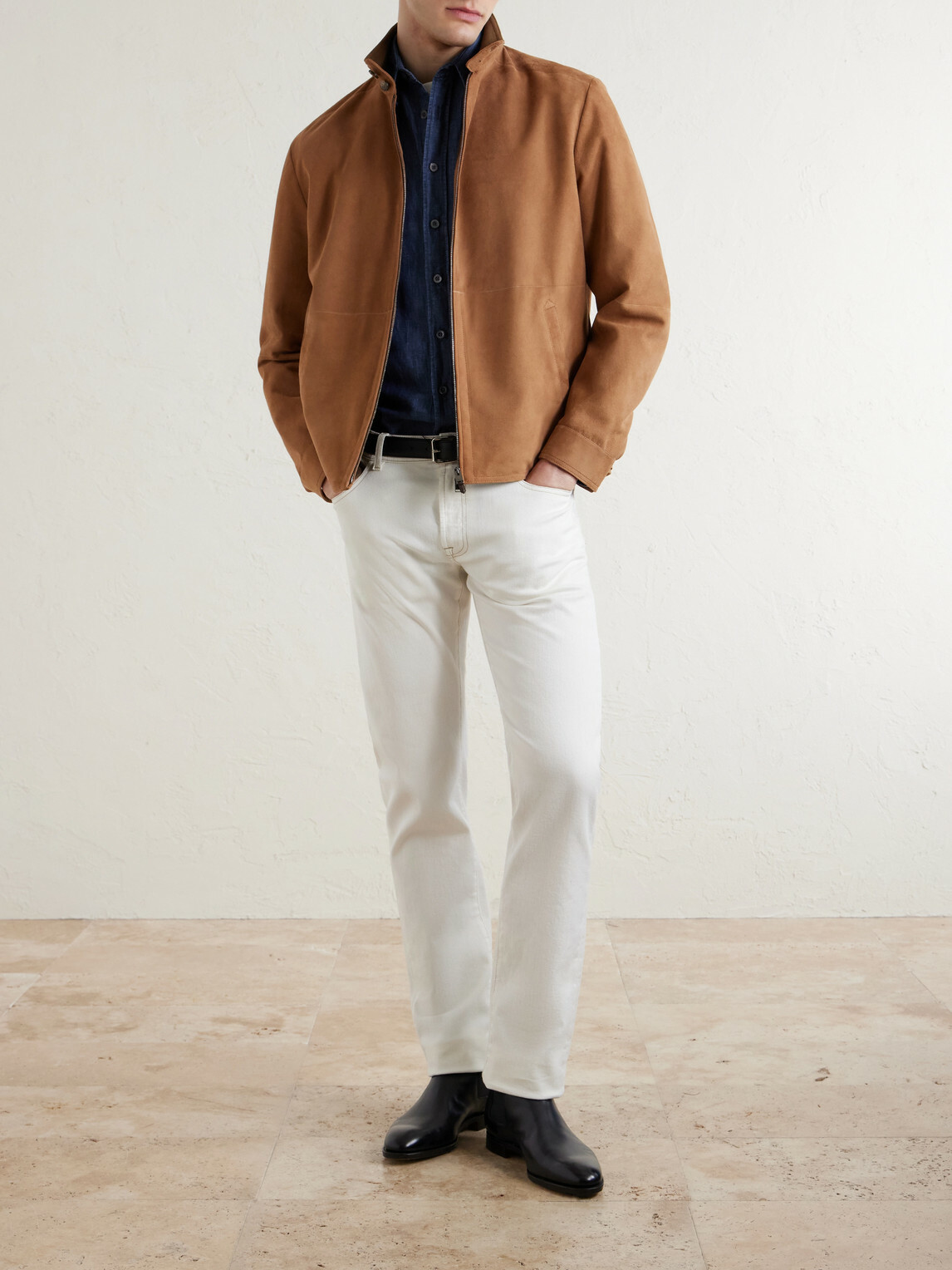 Canali - Suede Harrington Jacket - Brown