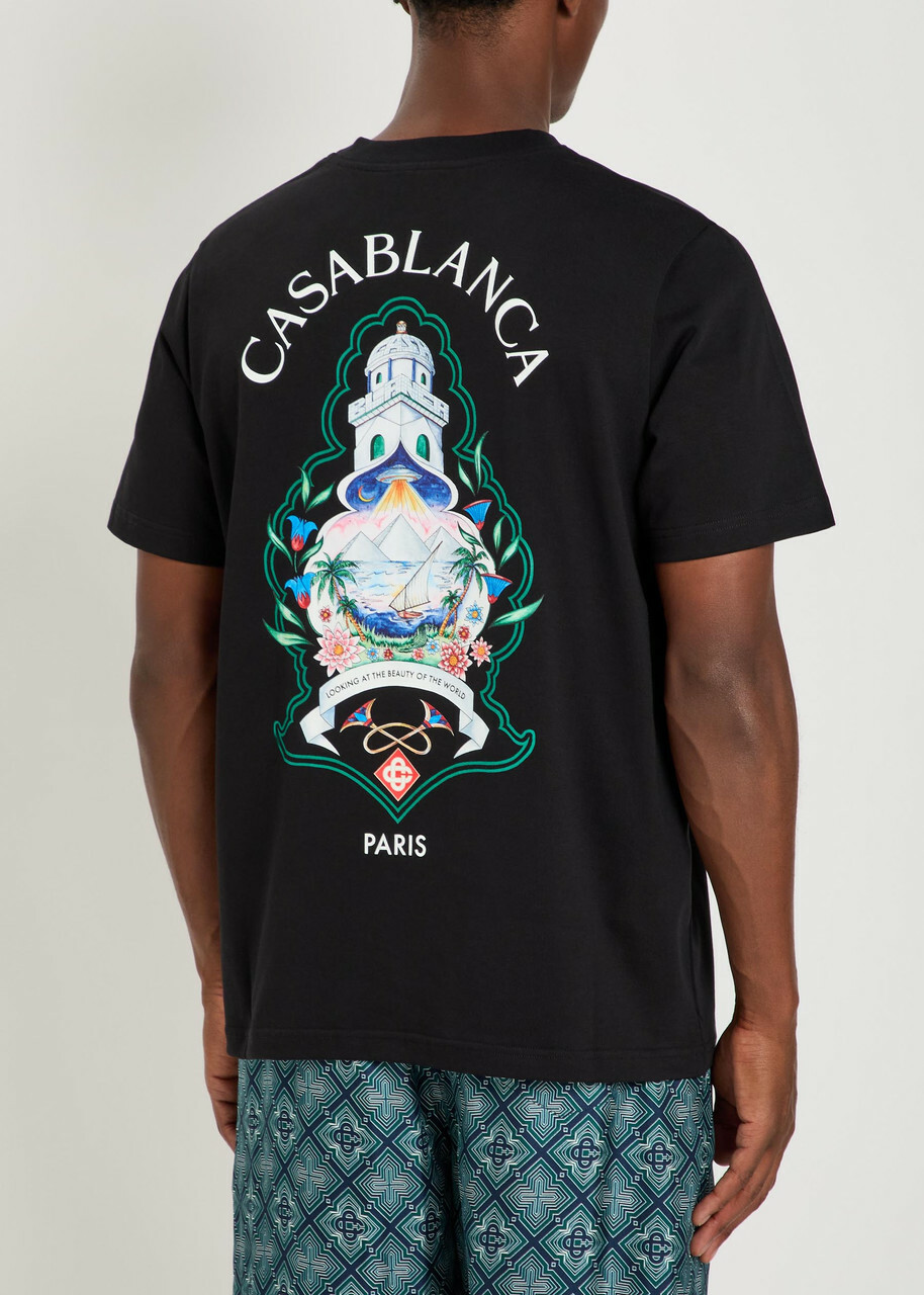 Casablanca Hotel Printed Cotton T-shirt Black
