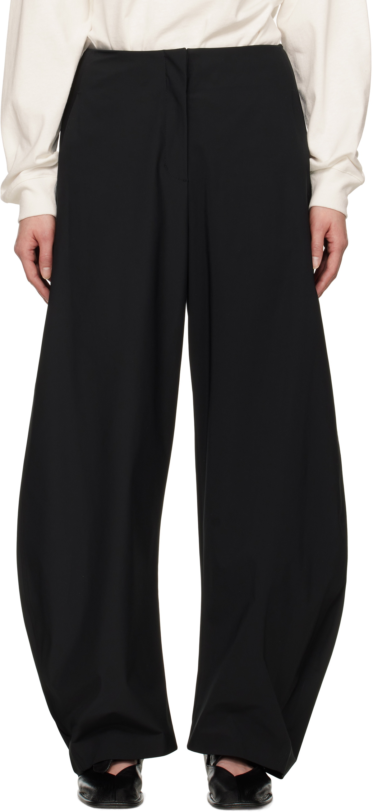 AMOMENTO Black Curved Silhouette Trousers