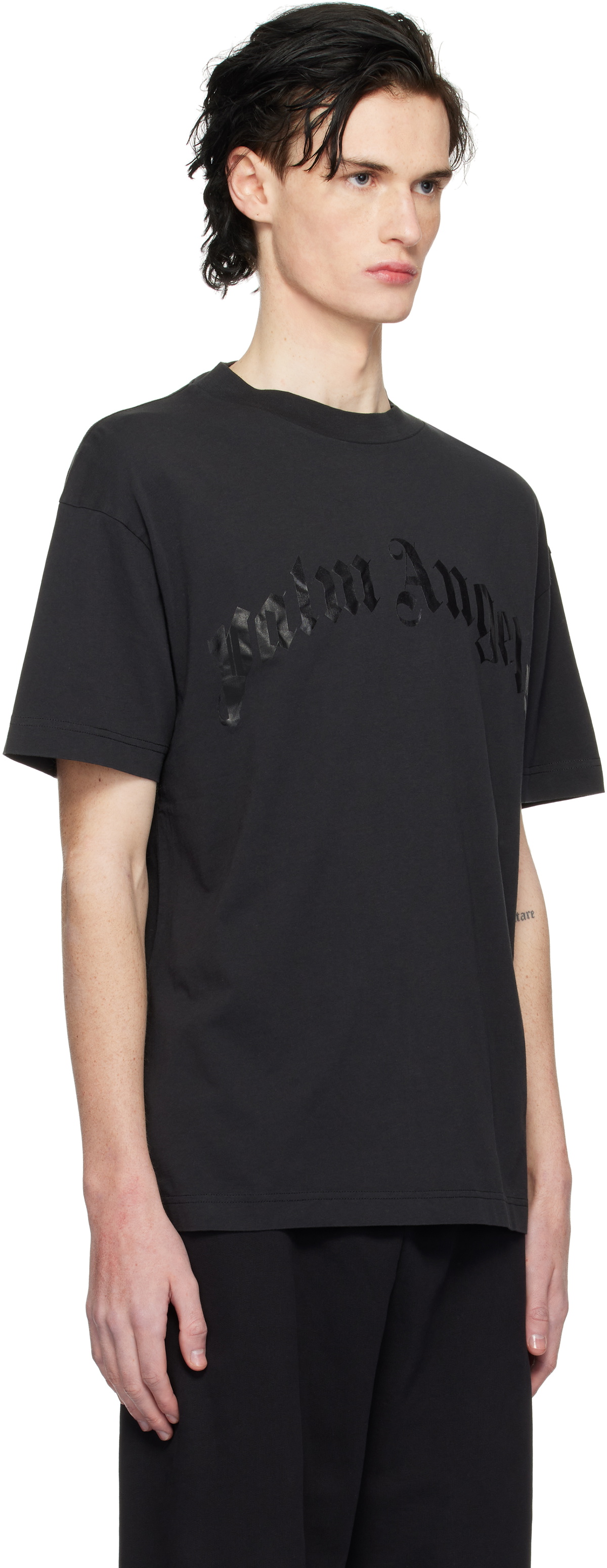 【Palm Angels】BACK CURVED LOGO OVER TEE/BLACK 要在庫確認 BACK CURVED LOGO OVER TEE BLACK - OFF WH in BLACK - OFF