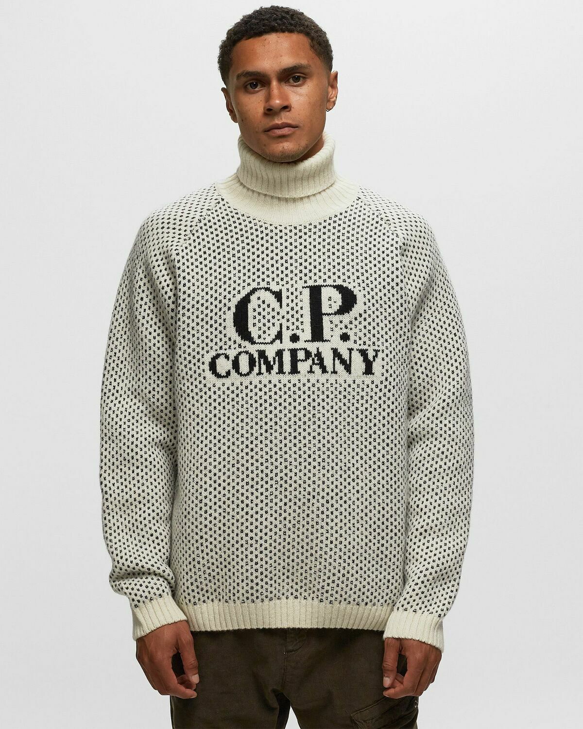 C.P. Company Wool Jacquard 3 Roll Neck Knit Black/White - Mens ...