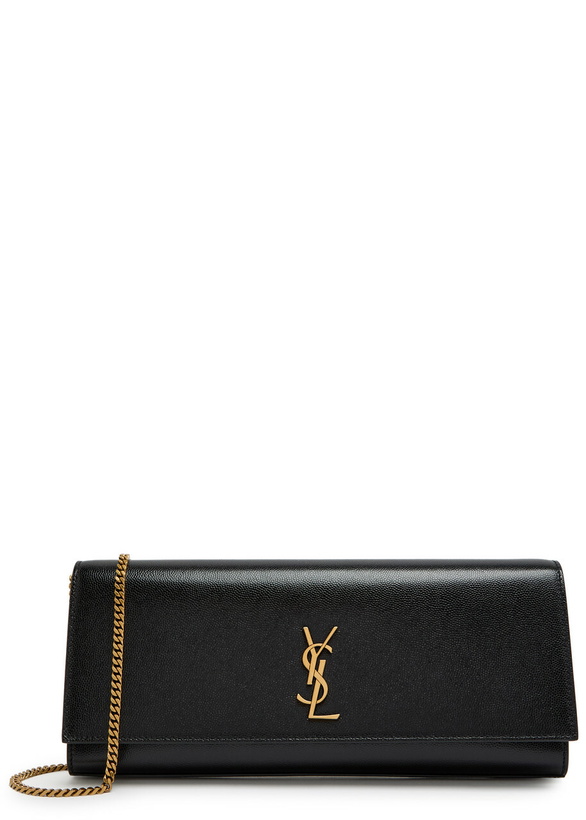 Photo: Saint Laurent Kate Logo Pebbled Leather Clutch - Black - One Size