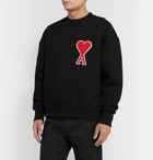 AMI - Logo-Appliquéd Fleece-Back Cotton-Blend Jersey Sweatshirt - Black