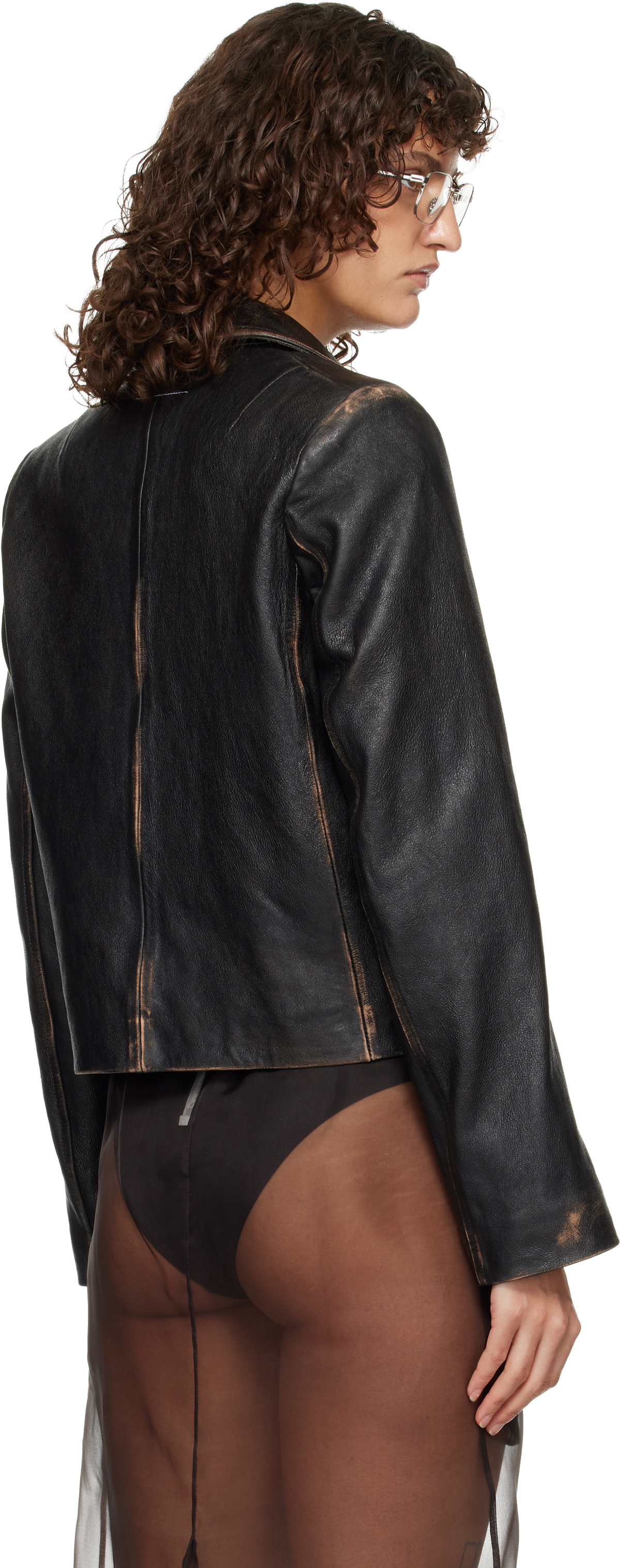 MM6 Maison Margiela Black Sports Leather Jacket